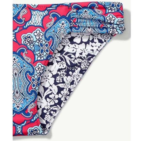 Tommy Bahama Riviera Tiles Reversible Side-Shirred Hipster Bikini Bottom Cerise - Picture 2 of 7